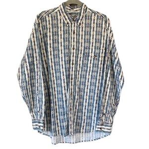 Vtg Western Plains Trading Co Western Cowboy Aztec Long Sleeve Button Shirt Sz L